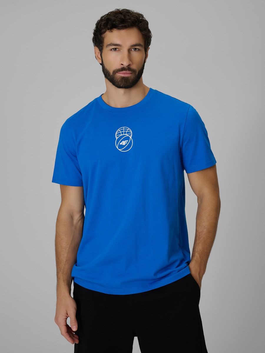 Męski t-shirt z nadrukiem 4F 4FWSS26TTSHM3328 - niebieski