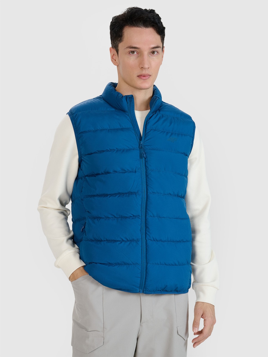 Męski bezrękawnik puchowy z wypełnieniem naturalnym 4F 4FWSS25TVJAM195 - niebieski