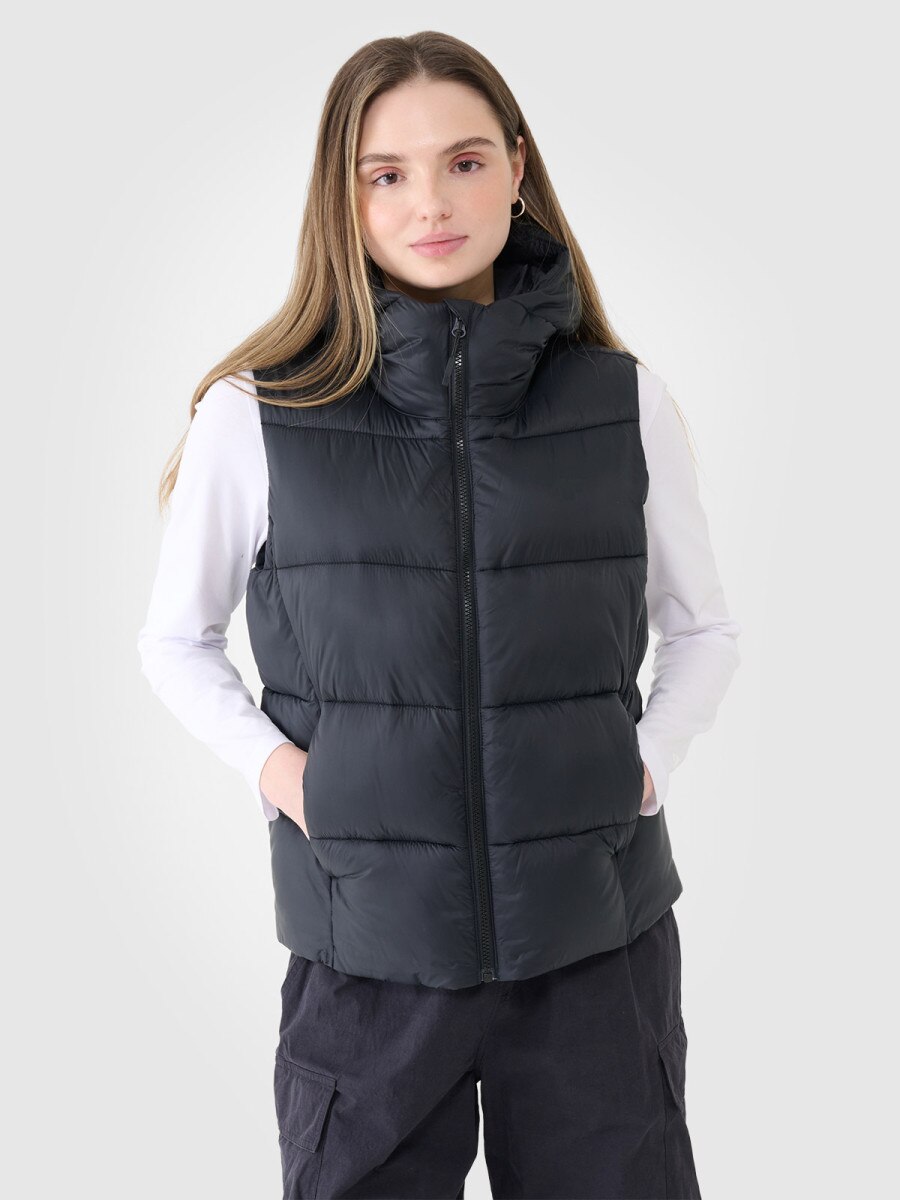 Damski bezrękawnik puchowy pikowany 4F 4FWSS25TVJAF183 - czarny