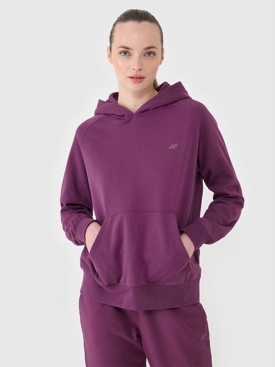 Damska bluza dresowa nierozpinana z kapturem 4F 4FWSS25TSWSF1542 - fioletowa