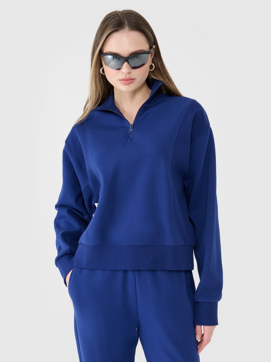 Damska bluza dresowa nierozpinana bez kaptura 4F 4FWSS25TSWSF1545 - granatowa