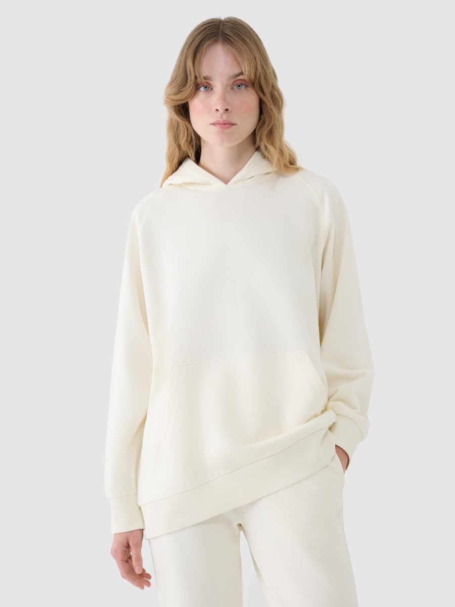 Damska bluza dresowa nierozpinana z kapturem 4F 4FWSS25TSWSF1544 - biała