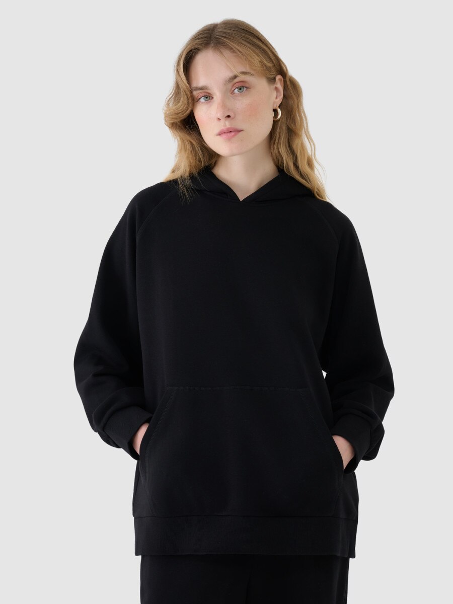 Damska bluza dresowa nierozpinana z kapturem 4F 4FWSS25TSWSF1544 - czarna