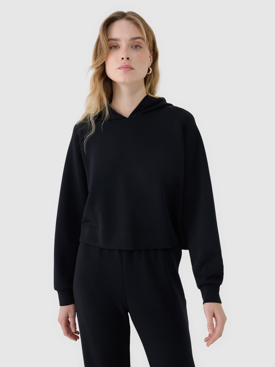 Damska bluza dresowa nierozpinana z kapturem 4F 4FWSS25TSWSF1562 - czarna