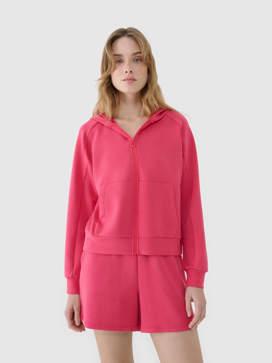 Damska bluza dresowa rozpinana z kapturem 4F 4FWSS25TSWSF1577 - różowa