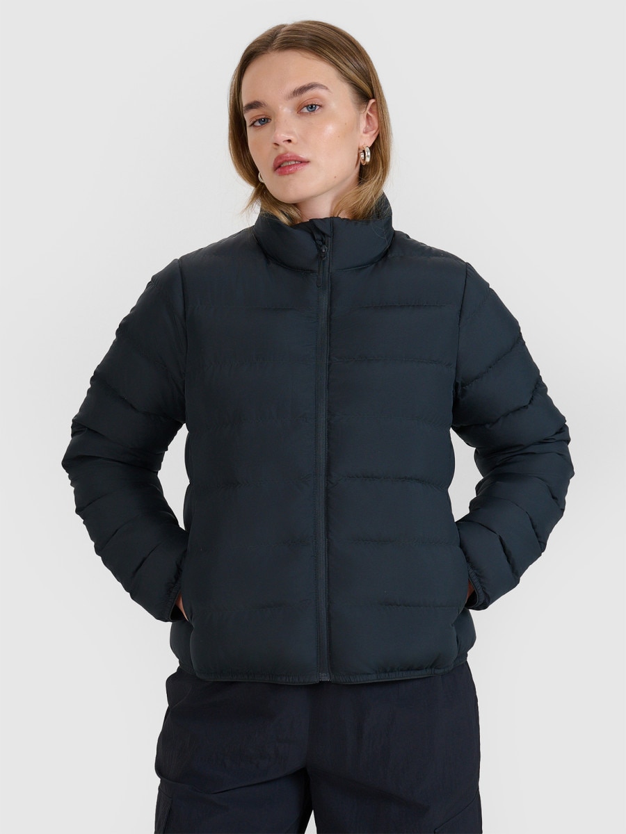 Damska kurtka pikowana z puchem naturalnym 4F 4FWSS25TDJAF536 - czarna
