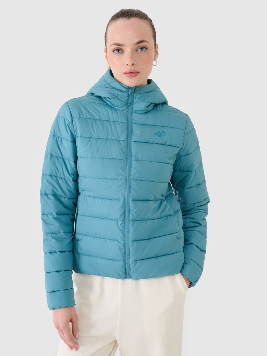 Damska kurtka puchowa pikowana 4F 4FWSS25TDJAF534 - turkusowa