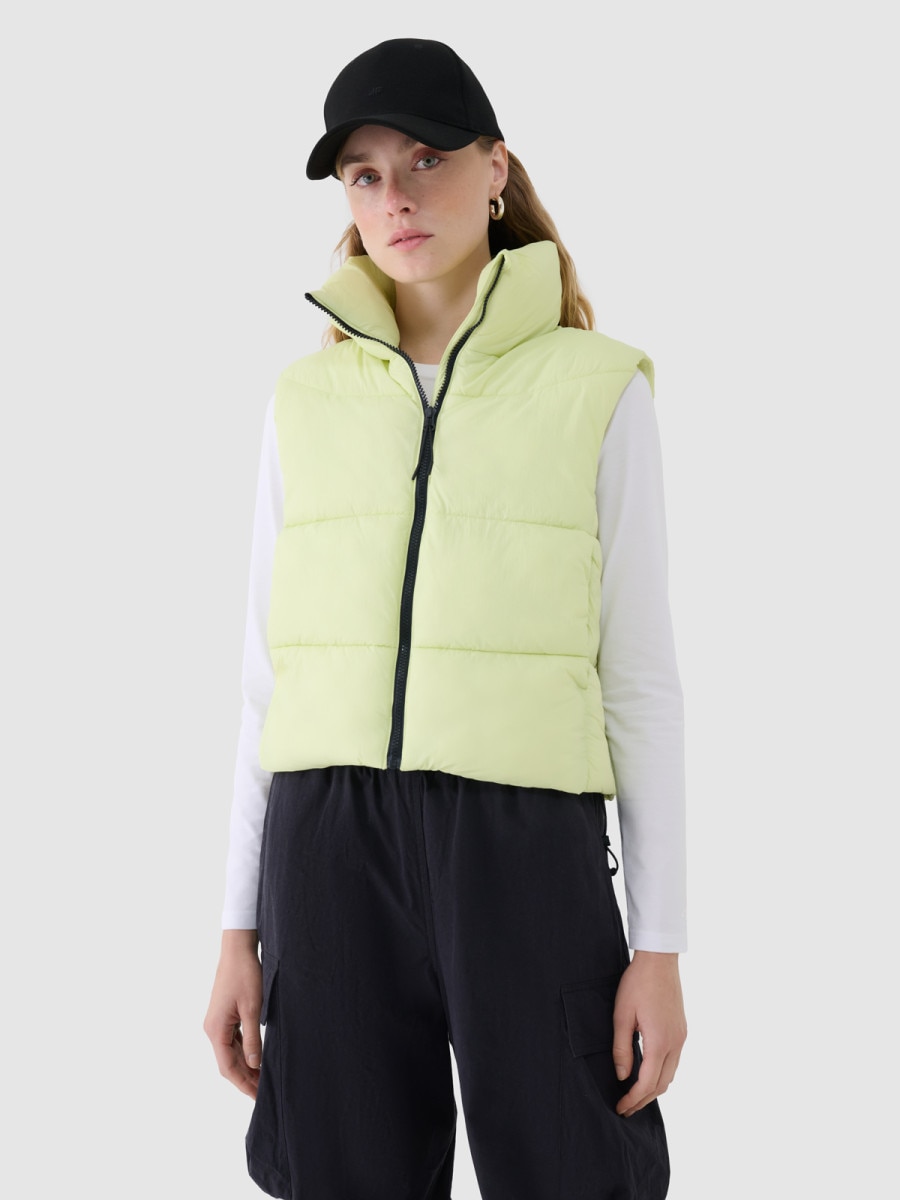 Damski bezrękawnik puchowy pikowany 4F 4FWSS25TVJAF182 - zielony