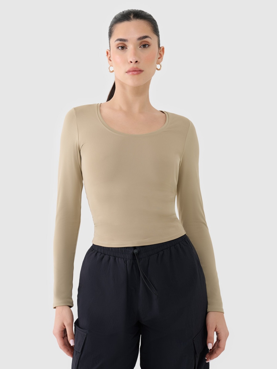 Damski longsleeve basic 4F 4FRSS25TLONF511 - beżowy