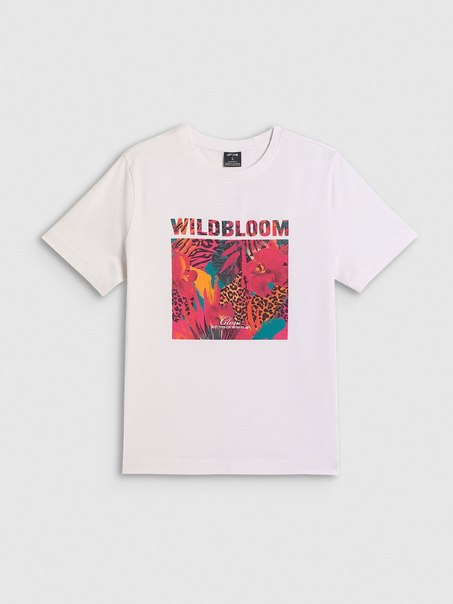 Damski t-shirt z nadrukiem 4F 4FRSS26TTSHF4514 - biały
