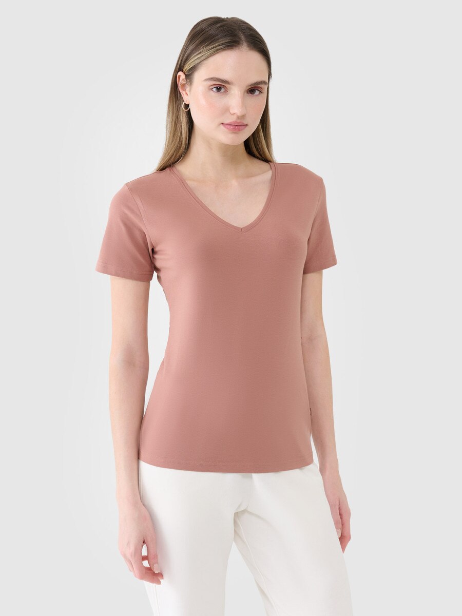 Damski t-shirt basic 4F 4FWSS25TTSHF1990 - brązowy