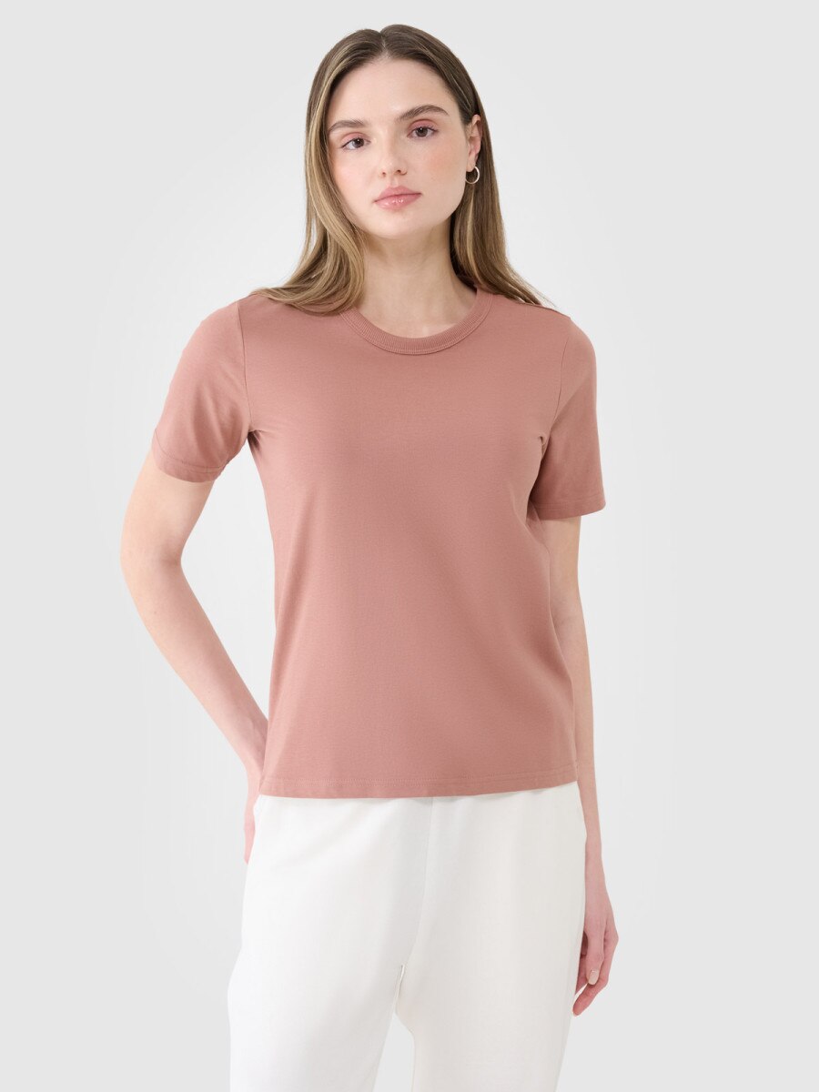 Damski t-shirt basic 4F 4FWSS25TTSHF1991 - beżowy