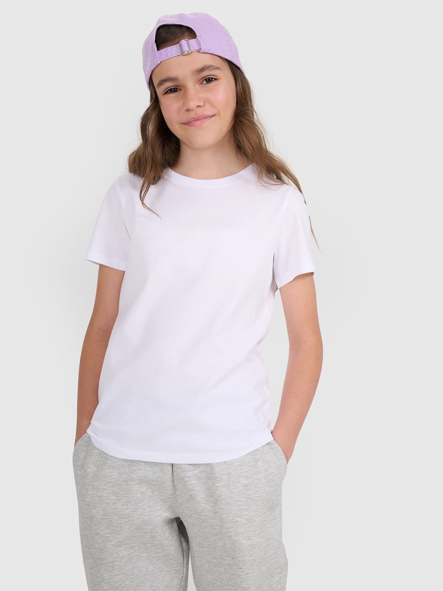 Dziewczęcy t-shirt bez nadruku 4F 4FJRMM00TTSHF3231 - biały