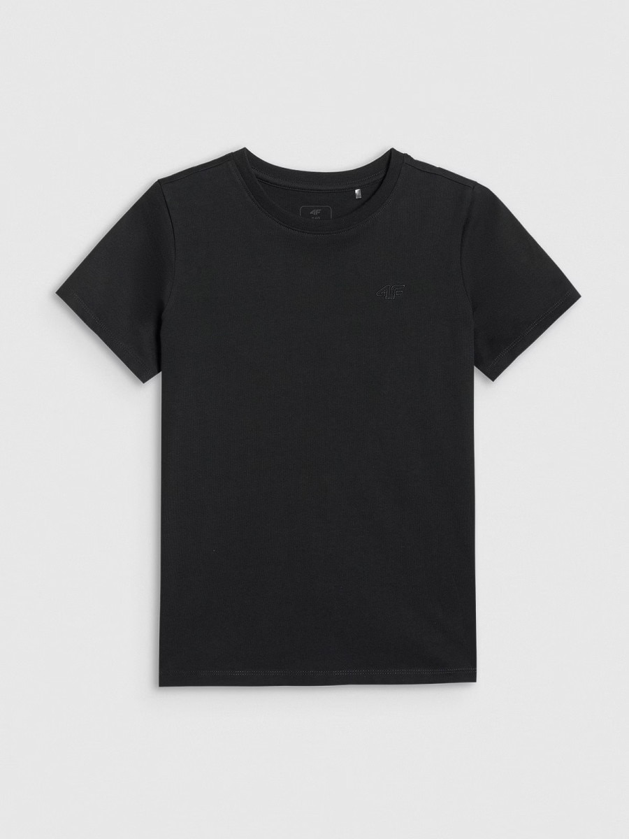 Dziewczęcy t-shirt bez nadruku 4F 4FJRMM00TTSHF3231 - czarny