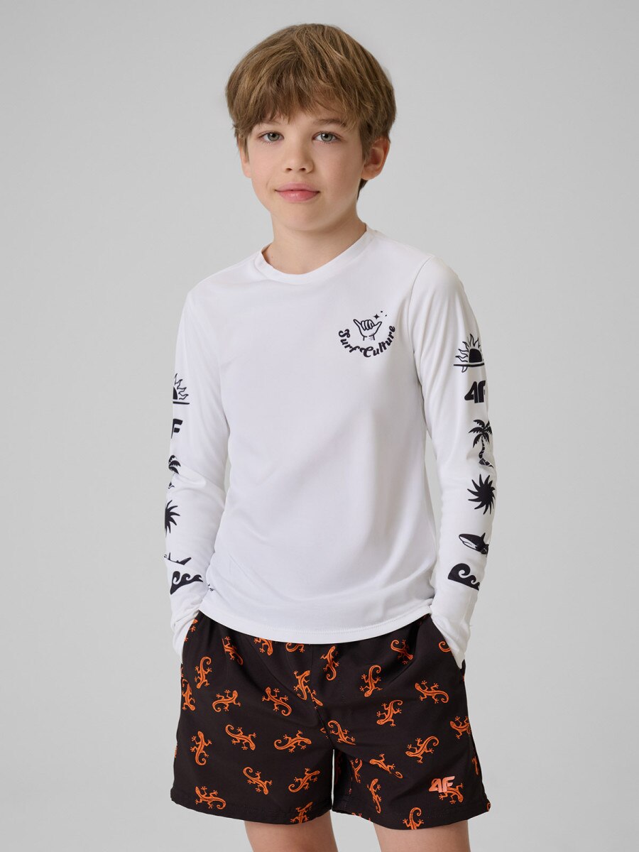 Chłopięcy longsleeve do pływania UPF50+ 4F 4FJRSS26TFLOM696 - biały