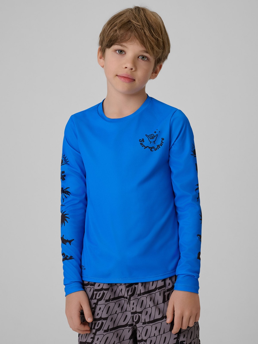 Chłopięcy longsleeve do pływania UPF50+ 4F 4FJRSS26TFLOM696 - niebieski