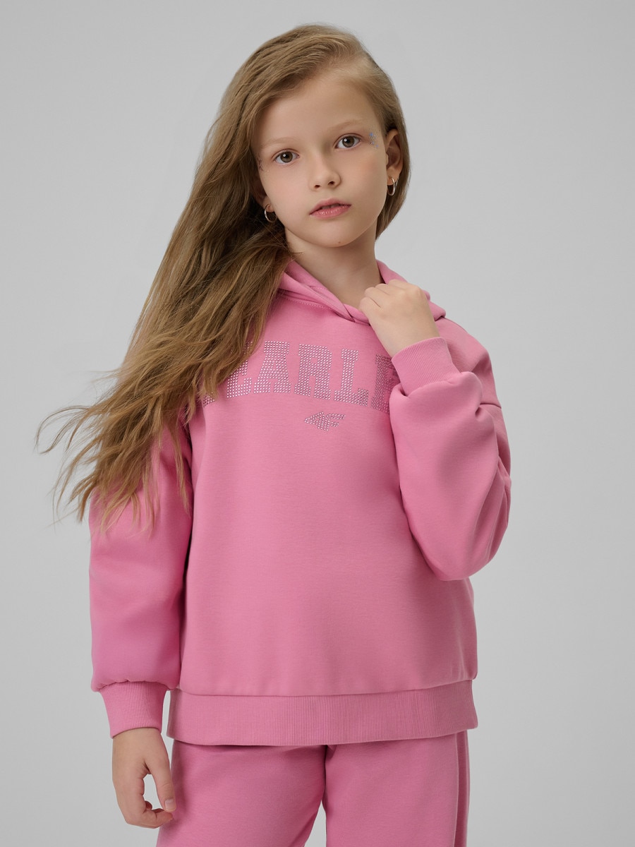 Dziewczęca bluza dresowa nierozpinana z kapturem 4F 4FJRSS26TSWSF2627 - różowa
