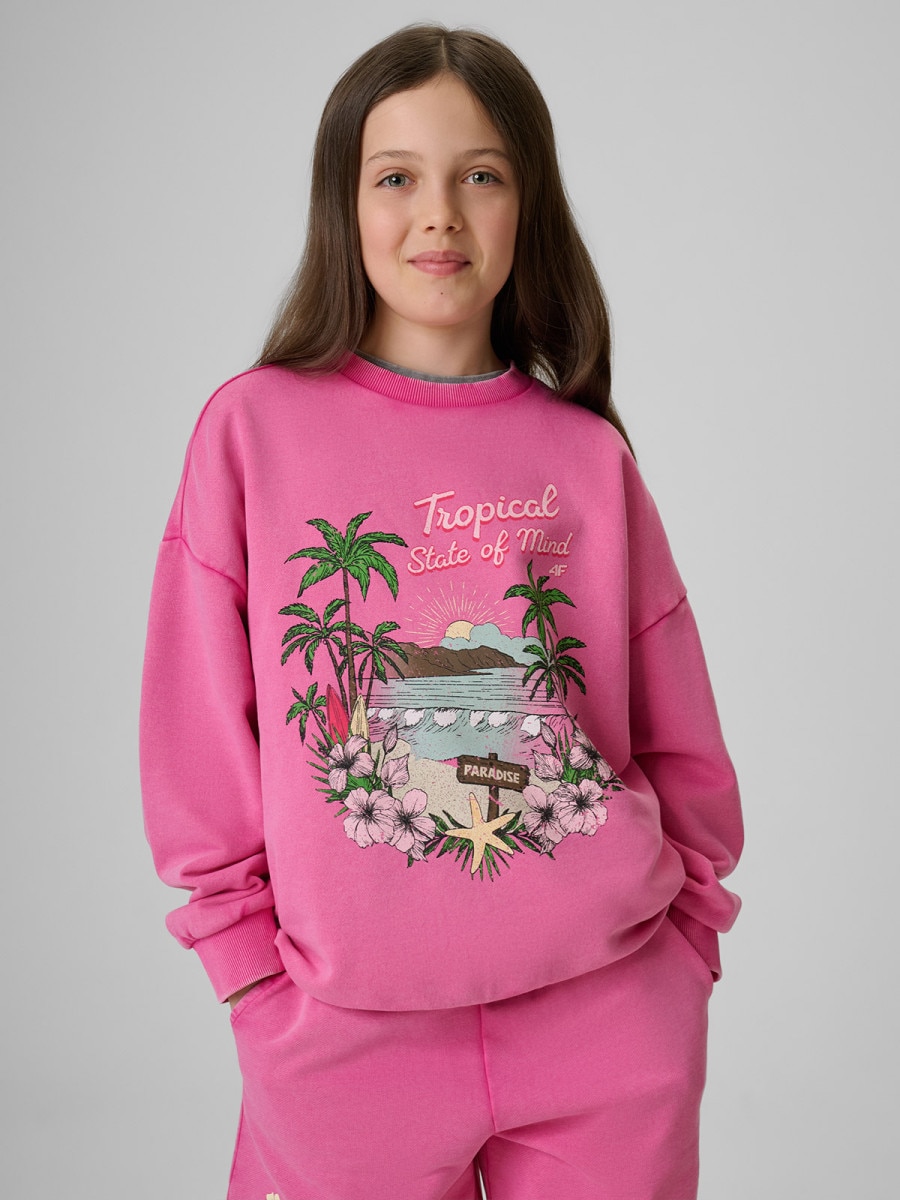 Dziewczęca bluza nierozpinana bez kaptura 4F 4FJRSS26TSWSF2970 - różowa