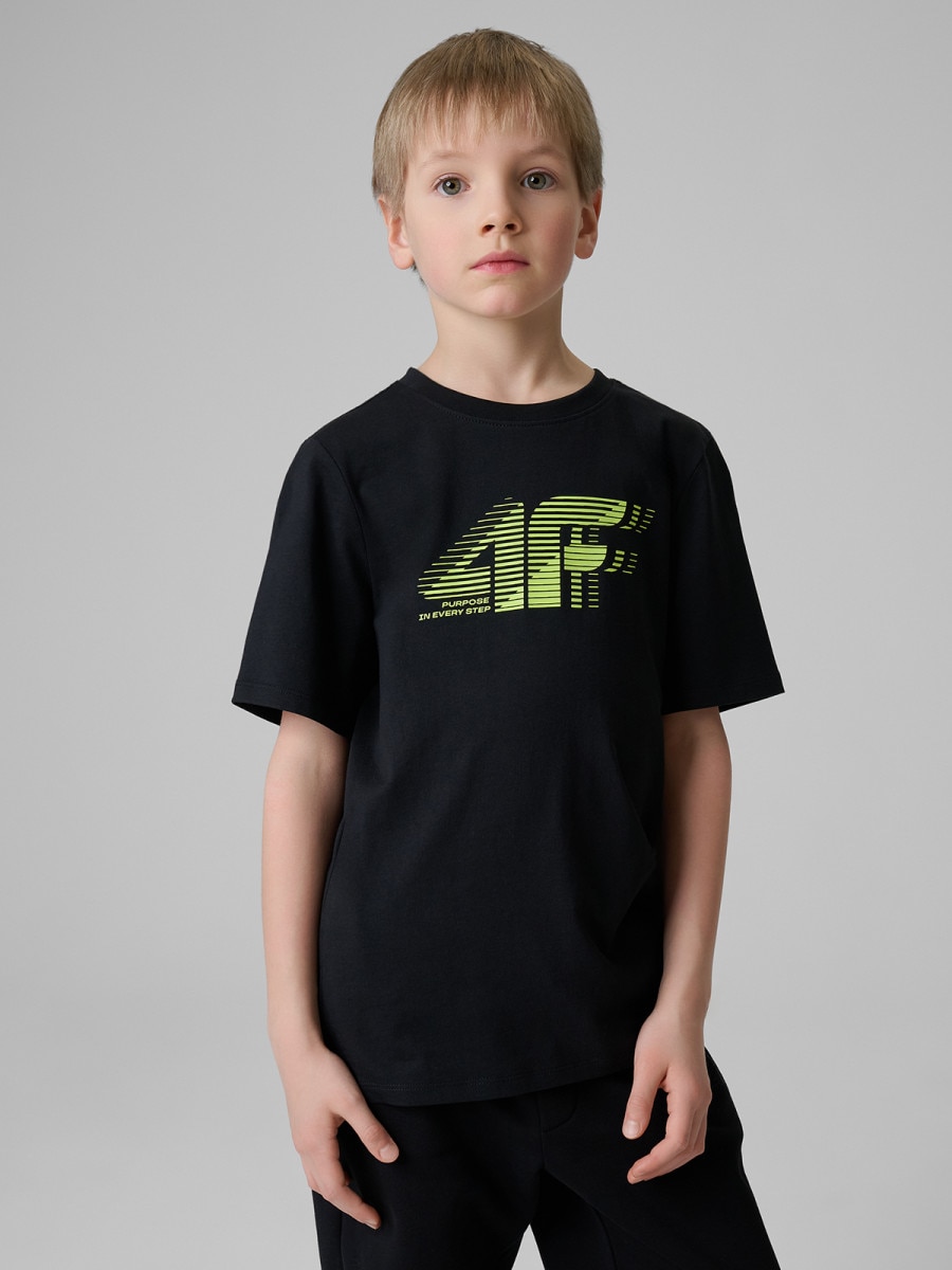 Chłopięcy t-shirt z nadrukiem 4F 4FJRSS26TTSHM3864 - czarny