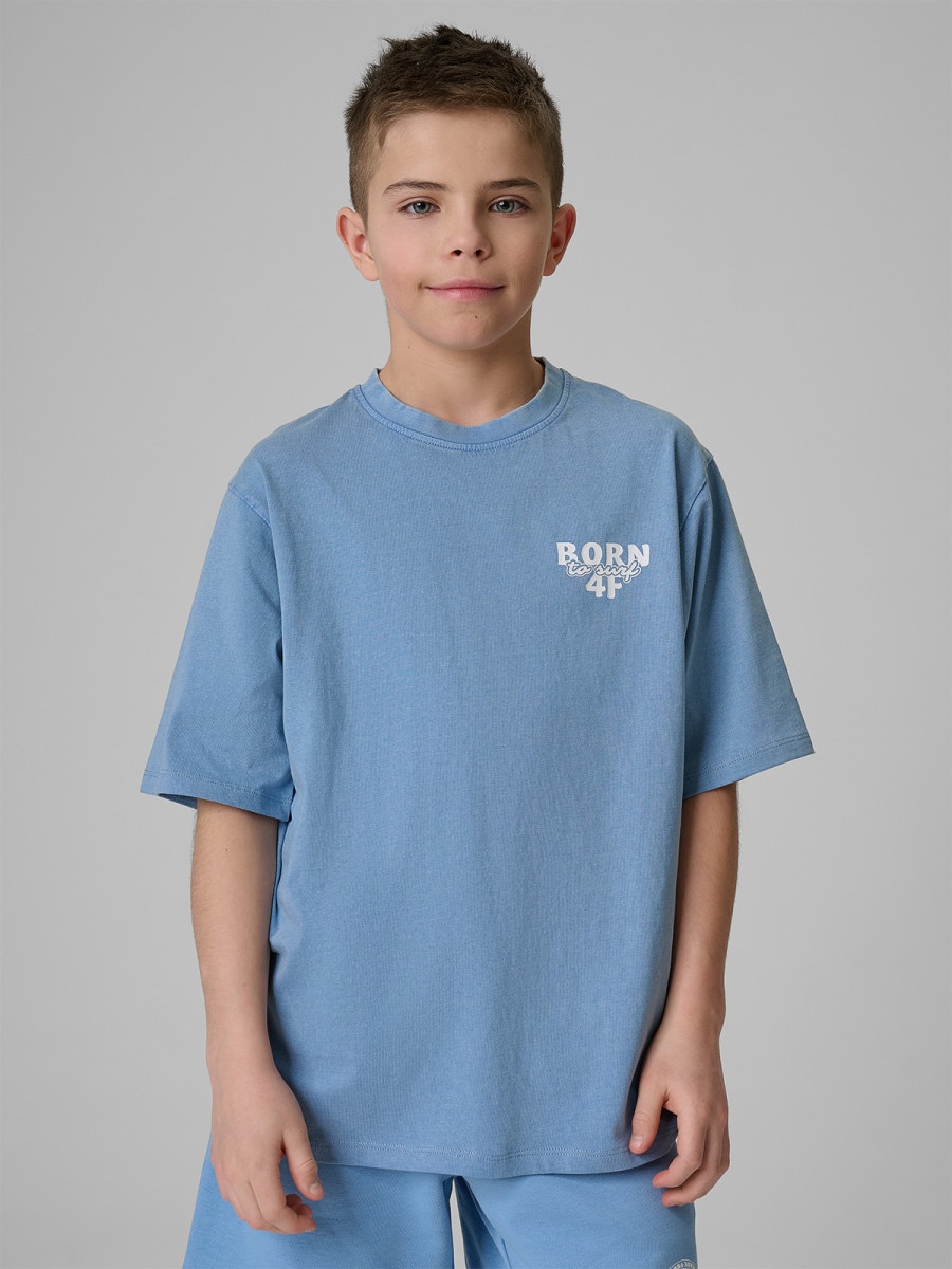 Chłopięcy t-shirt z nadrukiem 4F 4FJRSS26TTSHM3906 - niebieski
