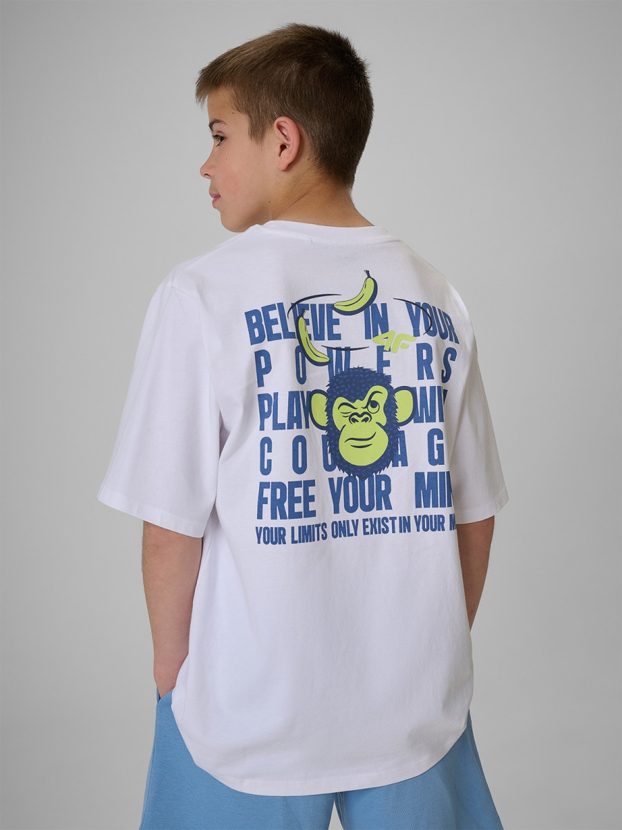 Chłopięcy t-shirt z nadrukiem 4F 4FJRSS26TTSHM4276 - biały