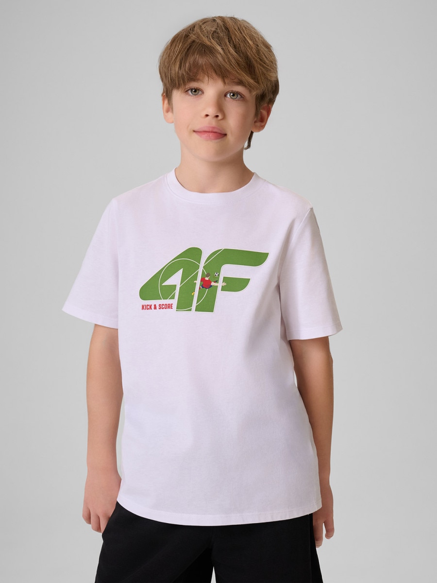 Chłopięcy t-shirt z nadrukiem 4F 4FJRSS26TTSHM4280 - biały