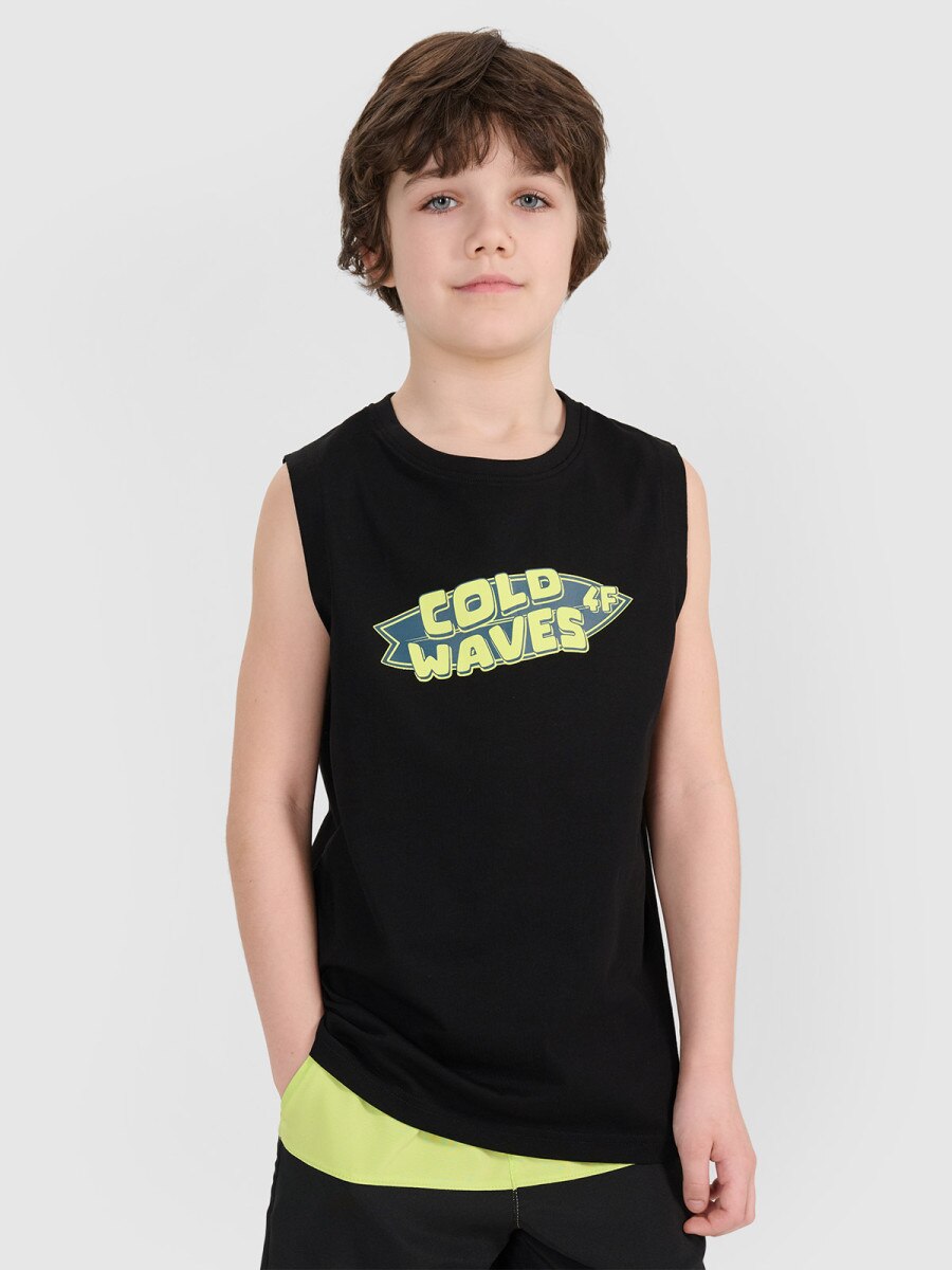 Chłopięcy top z nadrukiem 4F 4FJWSS25TSLEM164 - czarny