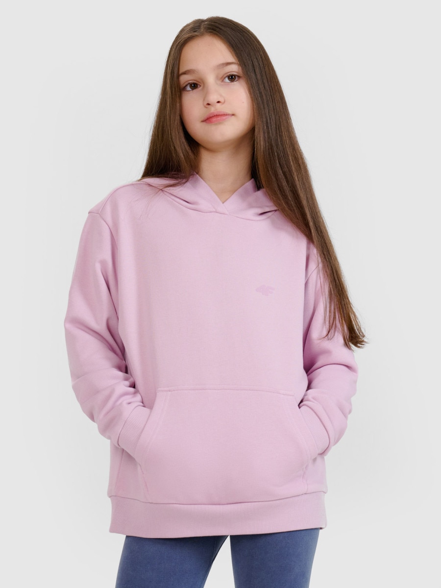 Dziewczęca bluza dresowa nierozpinana z kapturem 4F 4FJWSS25TSWSF1707 - różowa