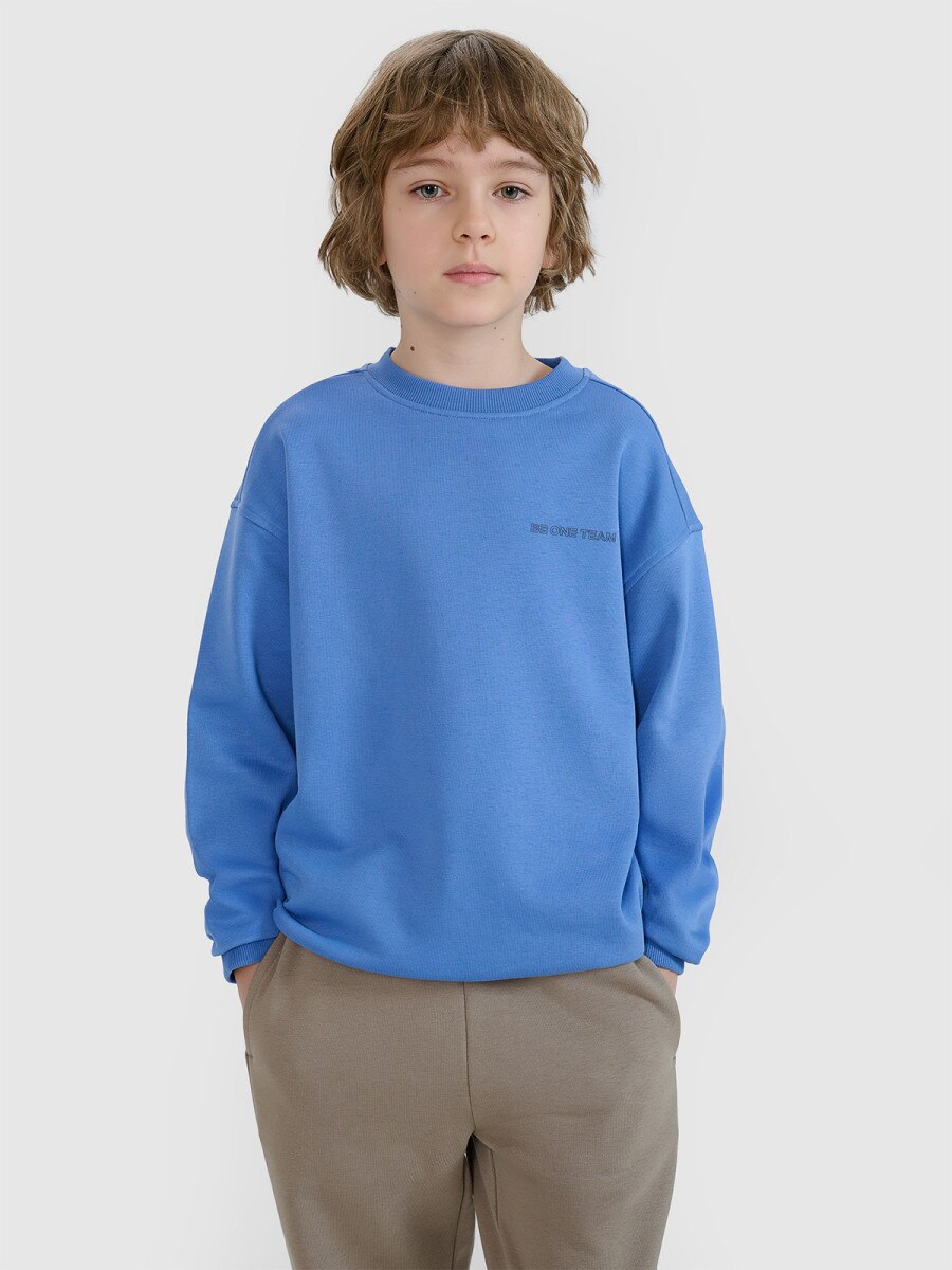Chłopięca bluza dresowa bez kaptura nierozpinana 4F 4FJWSS25TSWSM1713 - niebieska