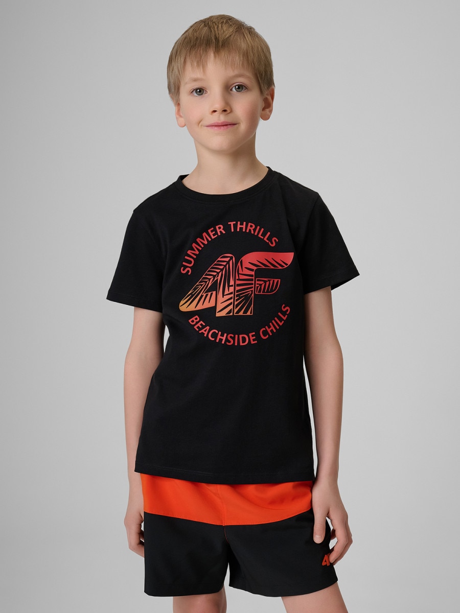 Chłopięcy t-shirt z nadrukiem 4F 4FJWSS26TTSHM3284 - czarny