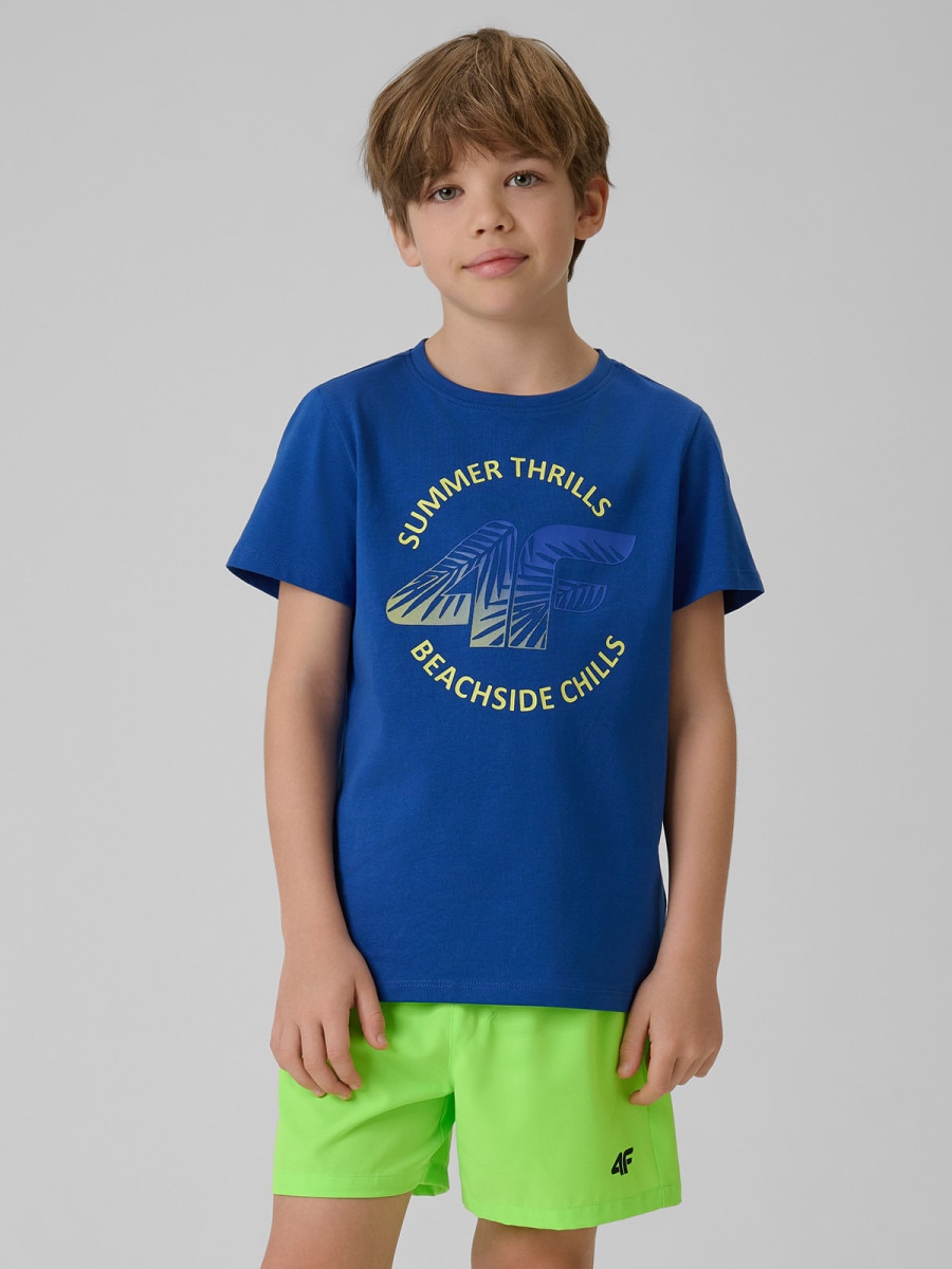 Chłopięcy t-shirt z nadrukiem 4F 4FJWSS26TTSHM3284 - niebieski