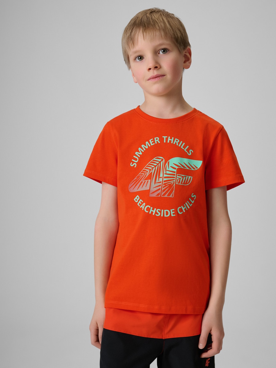 Chłopięcy t-shirt z nadrukiem 4F 4FJWSS26TTSHM3284 - czerwony