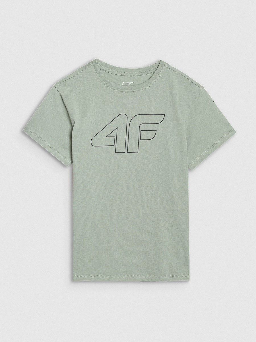 Chłopięcy t-shirt oversize z nadrukiem 4F 4FJWSS25TTSHM2325 - zielony