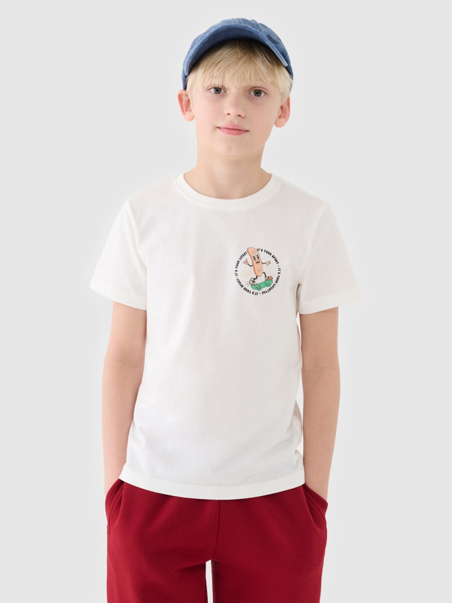 Chłopięcy t-shirt z nadrukiem 4F 4FJRSS25TTSHM2565 - biały