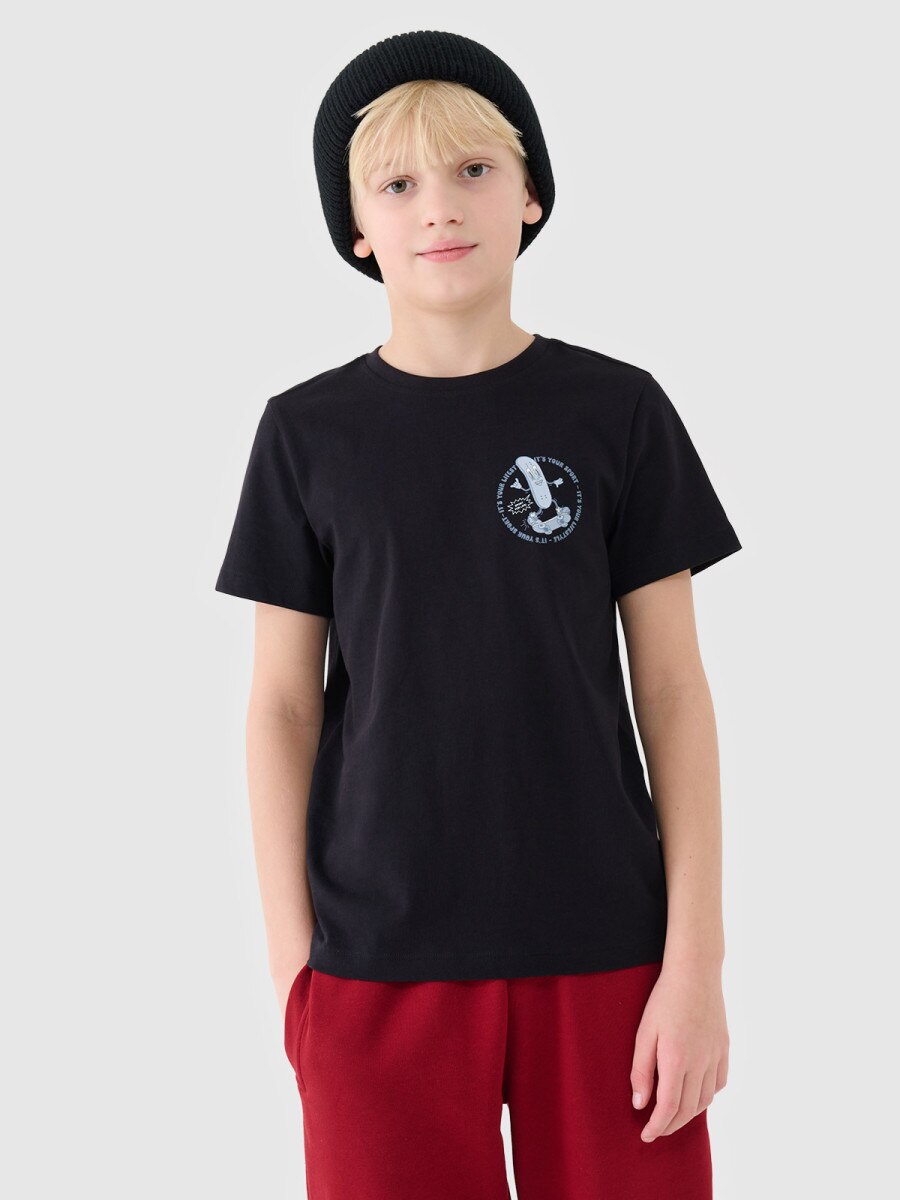 Chłopięcy t-shirt z nadrukiem 4F 4FJRSS25TTSHM2565 - czarny