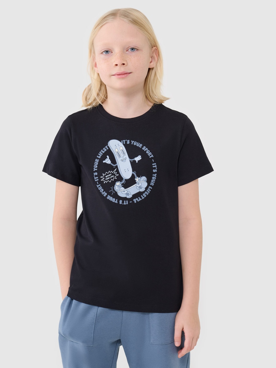 Chłopięcy t-shirt z nadrukiem 4F 4FJRSS25TTSHM2566 - czarny