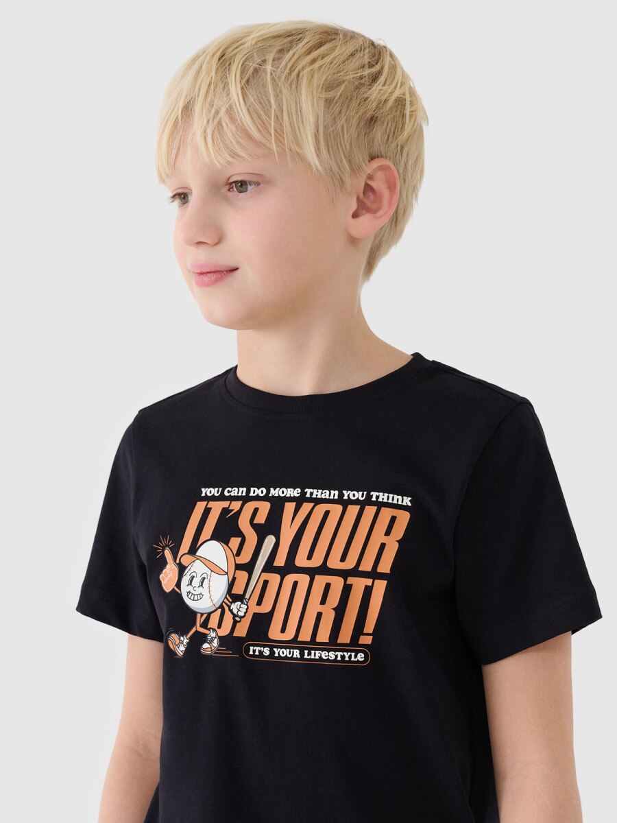 Chłopięcy t-shirt z nadrukiem 4F 4FJRSS25TTSHM2568 - czarny