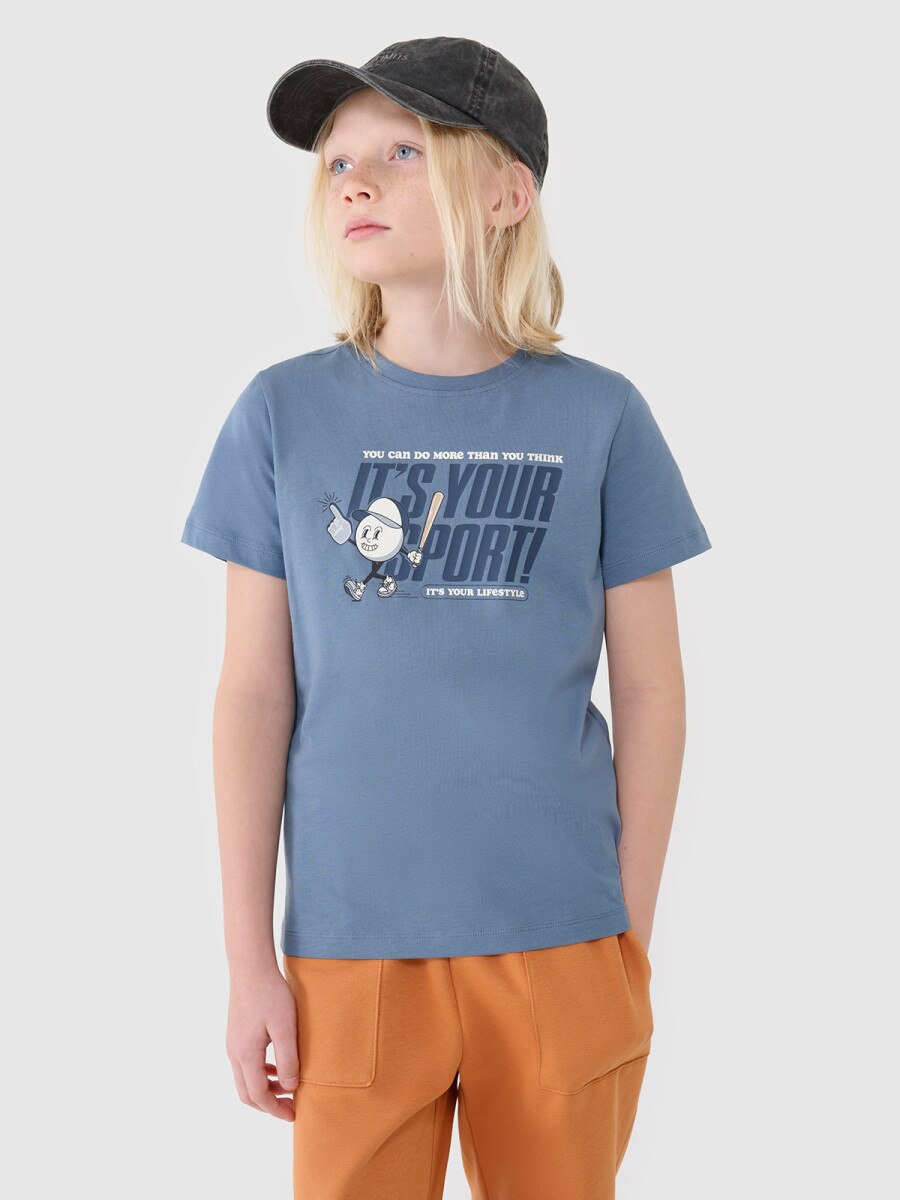 Chłopięcy t-shirt z nadrukiem 4F 4FJRSS25TTSHM2568 - niebieski