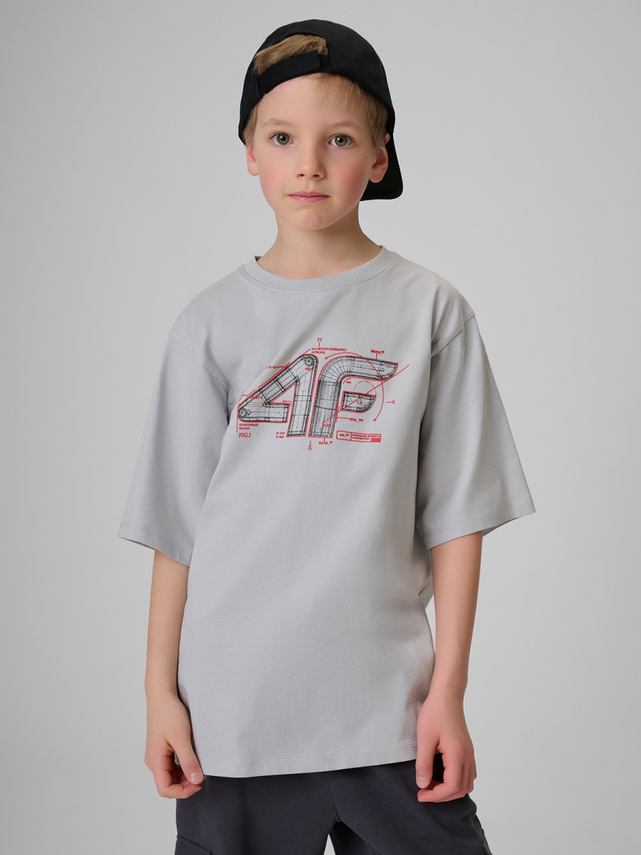 Chłopięcy t-shirt z nadrukiem 4F 4FJRSS26TTSHM3857 - szary