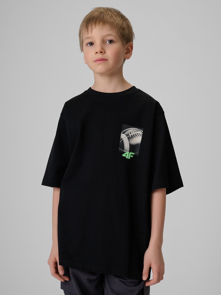 Chłopięcy t-shirt z nadrukiem 4F 4FJRSS26TTSHM3863 - czarny