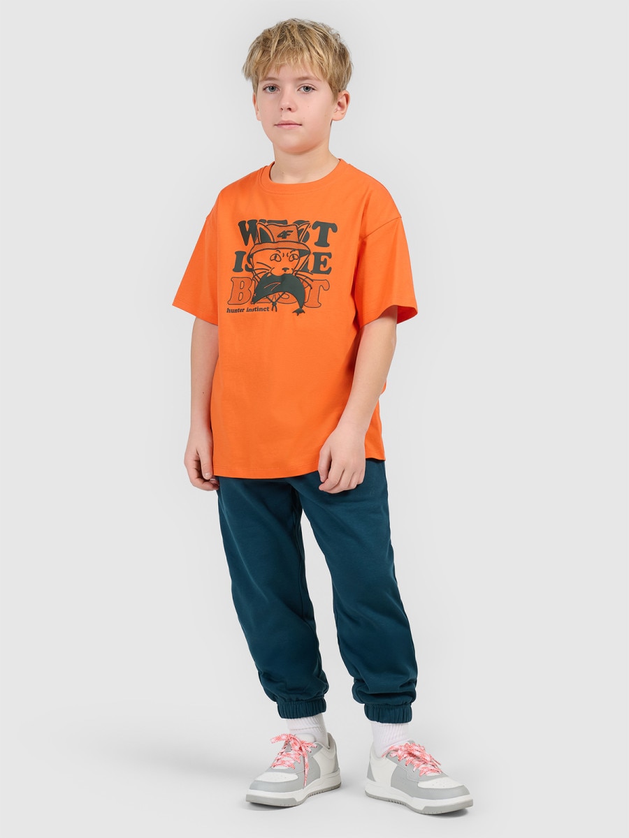 Chłopięcy t-shirt z nadrukiem 4F 4FJWSS26TTSHM2814 - pomarańczowy