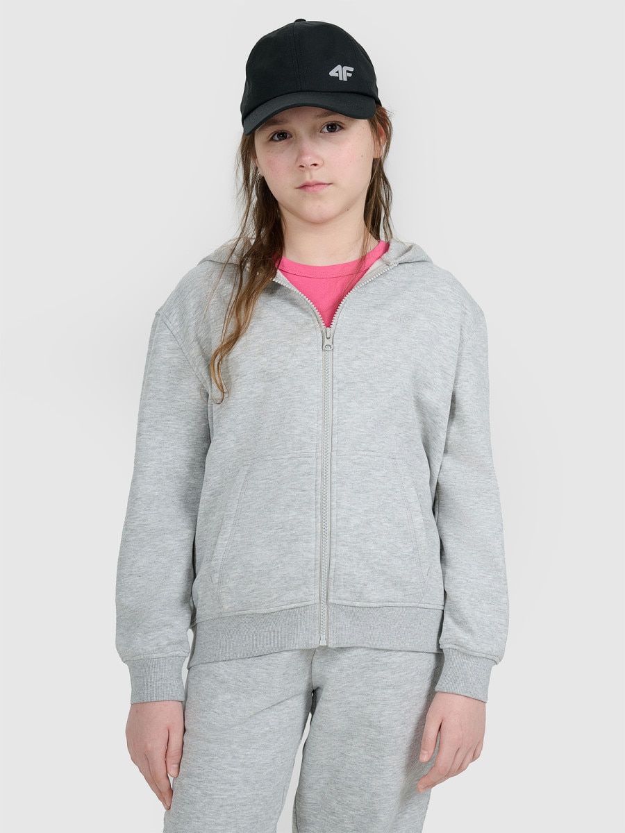 Dziewczęca bluza dresowa rozpinana z kapturem 4F 4FJWMM00TSWSF1861 - szara