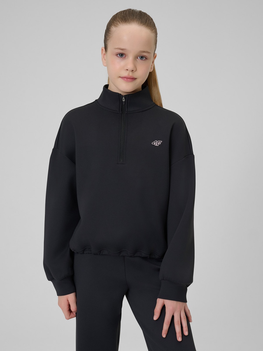 Dziewczęca bluza treningowa bez kaptura 4F 4FJRSS26TFSWF0990 - czarna