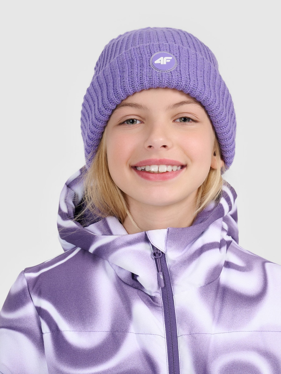 Dziewczęca czapka zimowa odblaskowa 4F 4FJRAW25ACAPF0750 - fioletowa