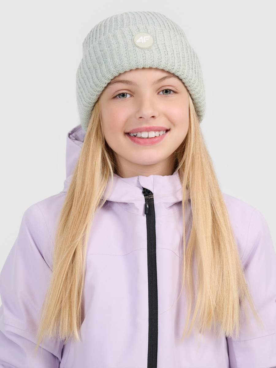 Dziewczęca czapka zimowa odblaskowa 4F 4FJRAW25ACAPF0750 - zielona