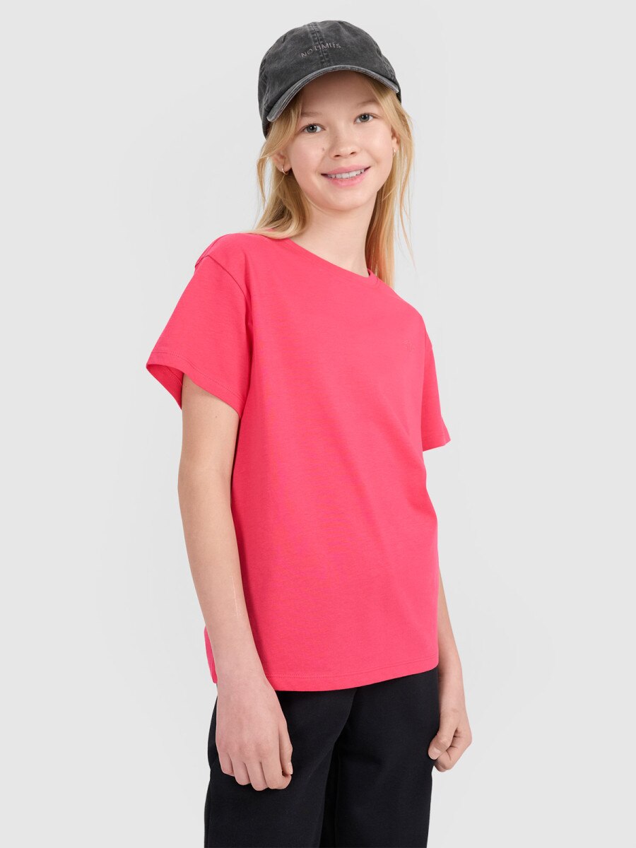 Dziewczęcy t-shirt oversize 4F 4FJWSS25TTSHF2326 - różowy