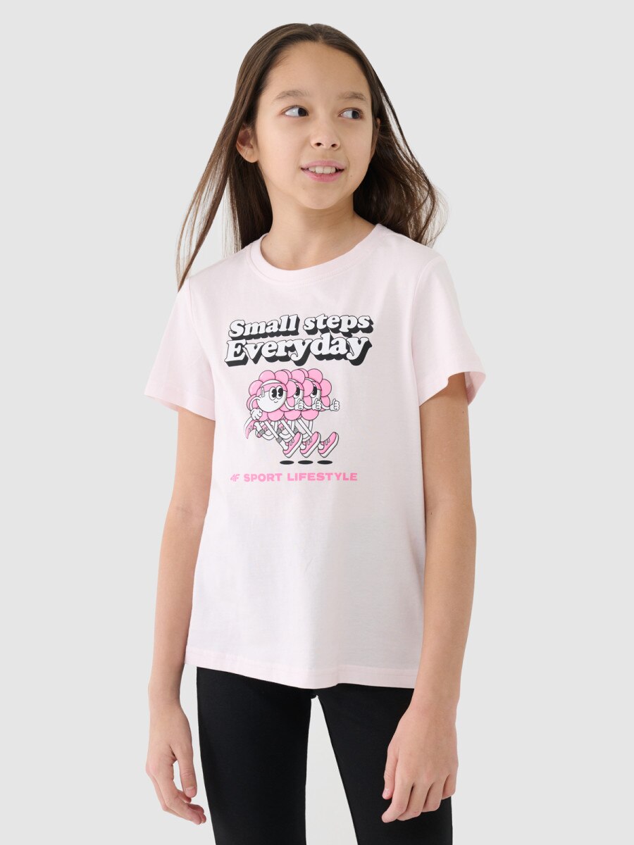 Dziewczęcy t-shirt z nadrukiem 4F 4FJRSS25TTSHF2585 - różowy