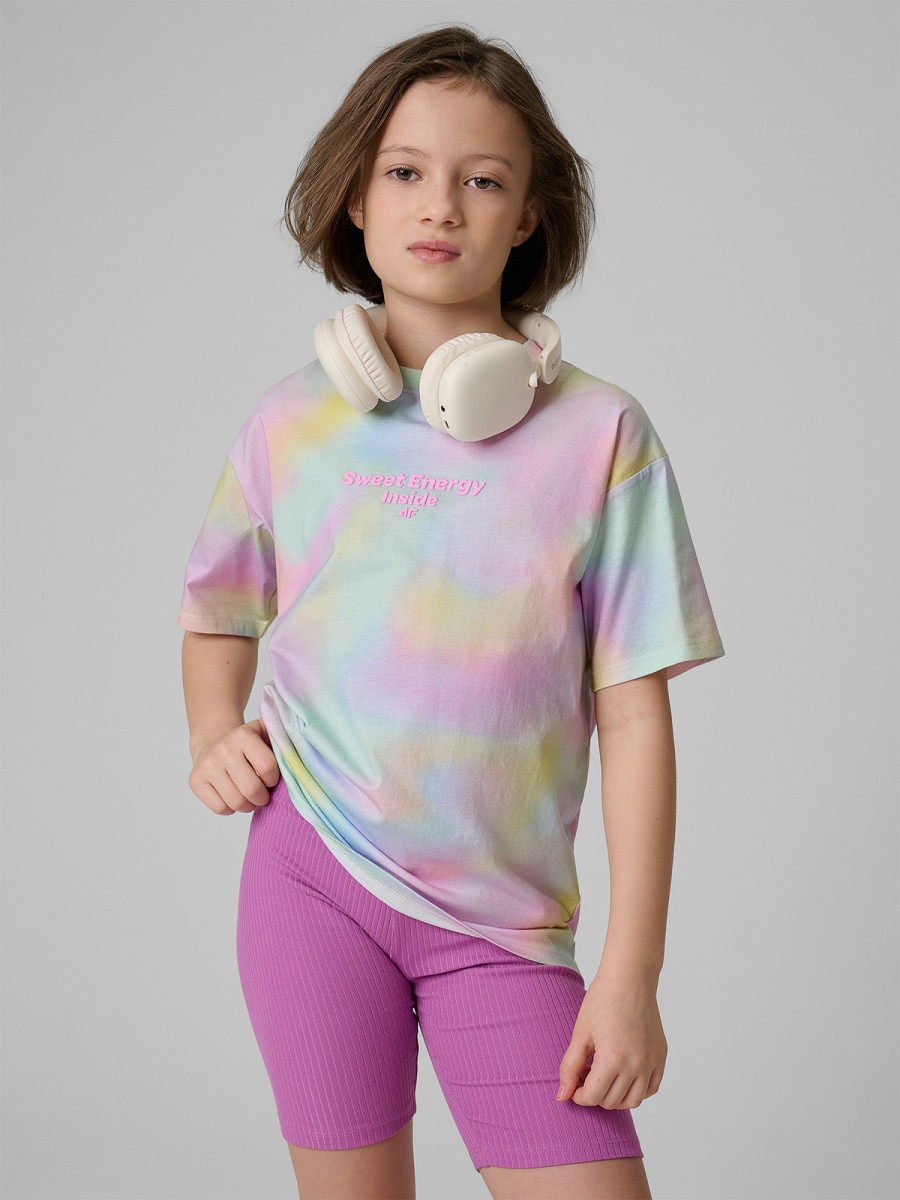 Dziewczęcy t-shirt z nadrukiem 4F 4FJRSS26TTSHF3826 - multikolor