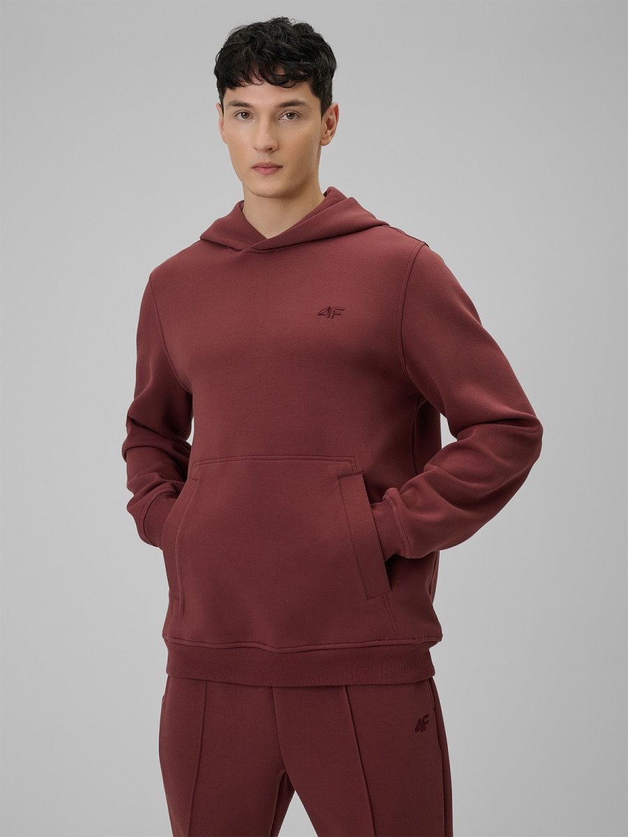 Męska bluza dresowa nierozpinana z kapturem 4F 4FRSS26TSWSM2793 - burgundowa