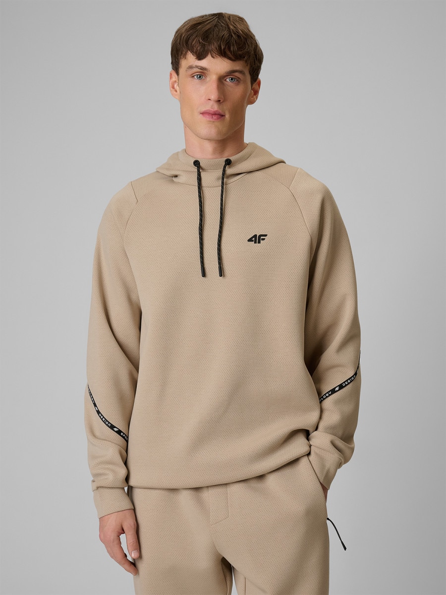 Męska bluza dresowa nierozpinana z kapturem 4F 4FWSS26TSWSM2238 - beżowa